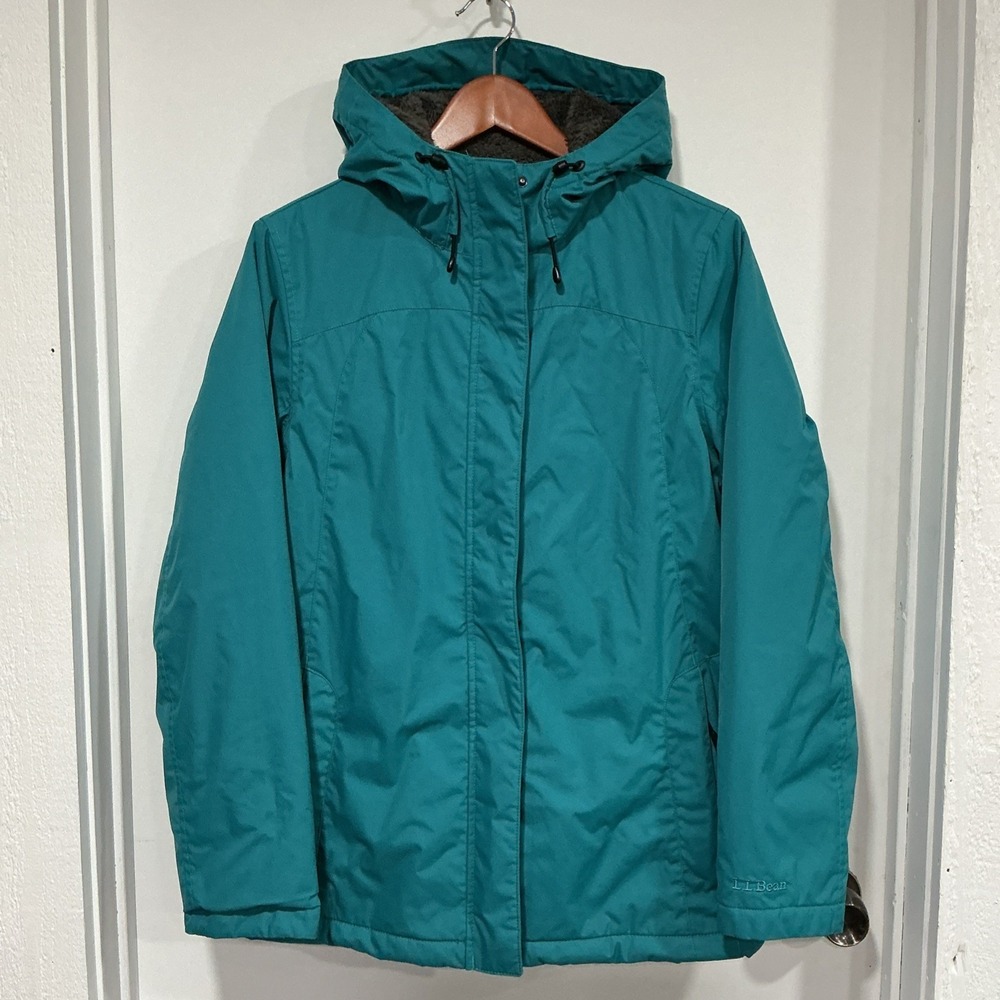L.L. BEAN Winter Warmer Hooded Jacket, Fleece Lined, M, Teal, Windproof, 271136